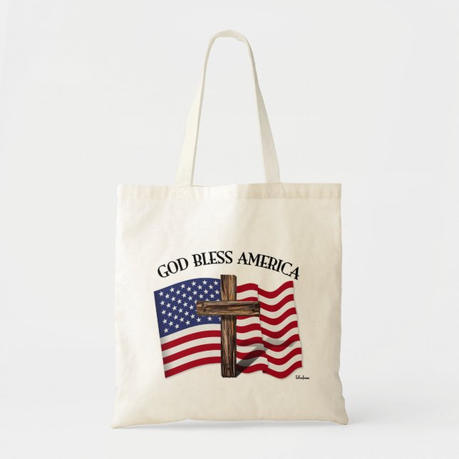 VÄLSIGNA DIG AMERIKA med tålig kor och USA-flagga Tygkasse (Framsidan)