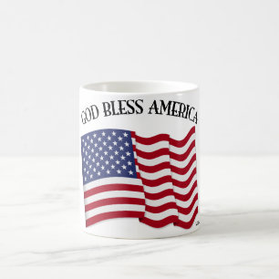 VÄLSIGNA DIG AMERIKA med USA flagga Kaffemugg
