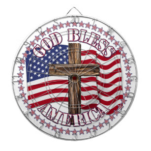 Välsigna dig Amerika och Kor med USA flagga 50 stj Darttavla