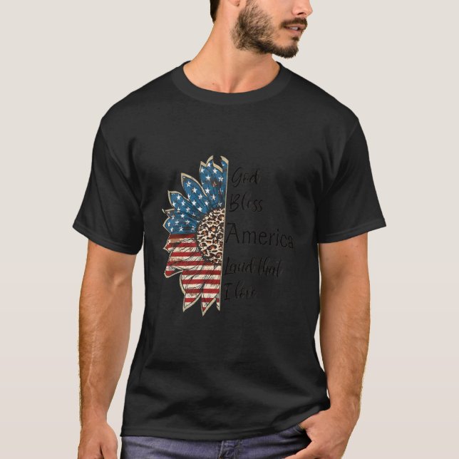 Välsigna dig Amerika Patriotic 4:e juli USA flagga T Shirt (Framsida)