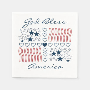Välsigna dig Amerika Patriotic Stars Rand Hearts P Pappersservett