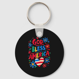 Välsigna dig Amerika Patriotic USA flagga Christia Nyckelring