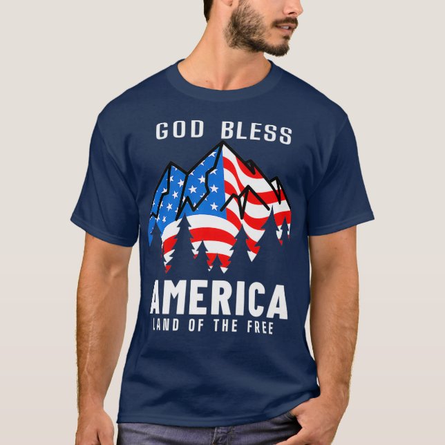 Välsigna dig Amerika USA Christian Patriot Premium T Shirt (Framsida)
