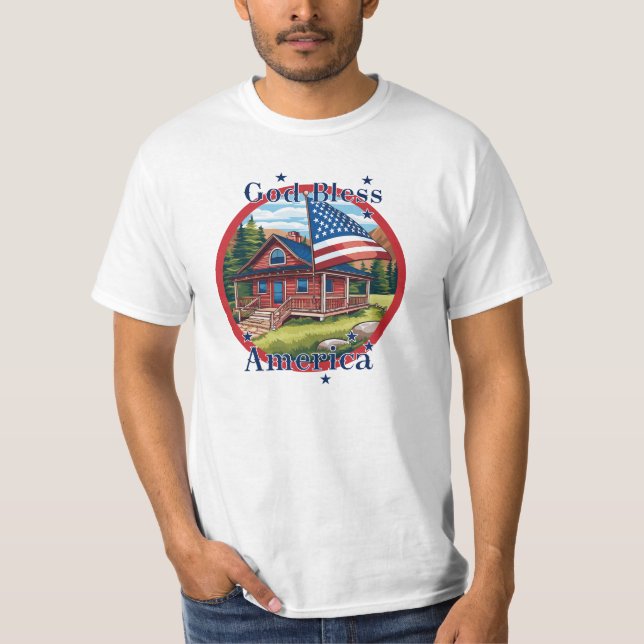 Välsigna dig Amerika USA flagga T Shirt (Framsida)
