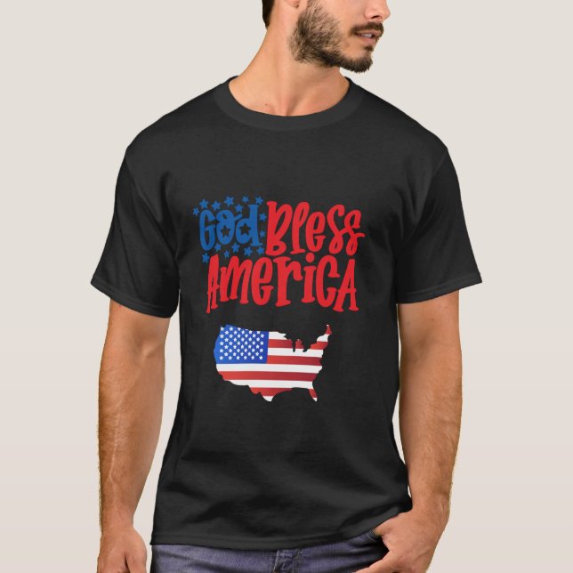 Välsigna dig Amerika USA flagga T Shirt (Framsida)