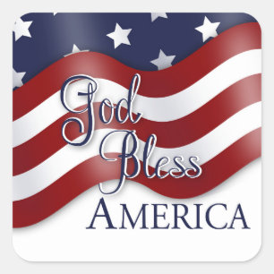 Välsigna dig Amerika Wave Flagga Flagga Fyrkantigt Klistermärke