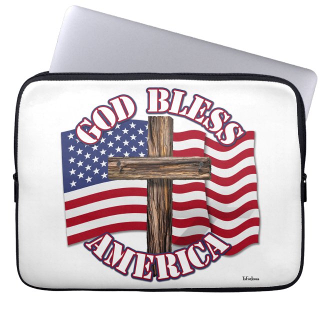 Välsigna dig amerikan med USA flagga och Kor Laptop Sleeve (Framsidan)