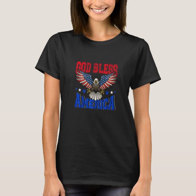 Välsigna dig Amerikanska amerikanska Eagle Flagga  T Shirt (Framsida)