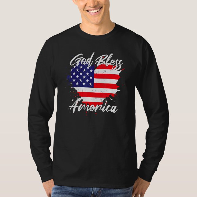 Välsigna dig Amerikanska Flagga Heart T Shirt (Framsida)