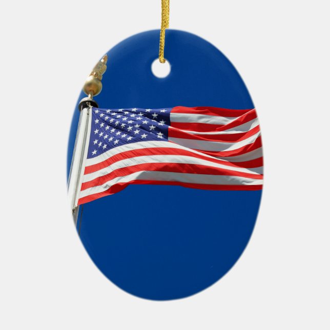 Välsigna dig, Amerikanska Flagga, Patriot Support Julgransprydnad Keramik (Framsidan)