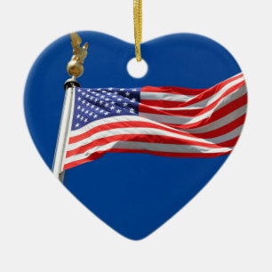 Välsigna dig, Amerikanska Flagga, Patriot Support Julgransprydnad Keramik