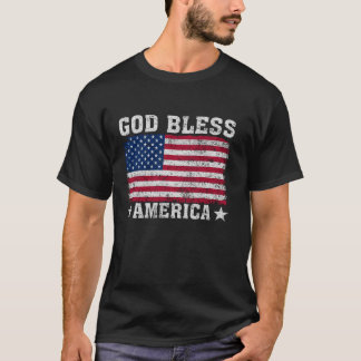 Välsigna dig Amerikanska Flagga Patriotic American T Shirt