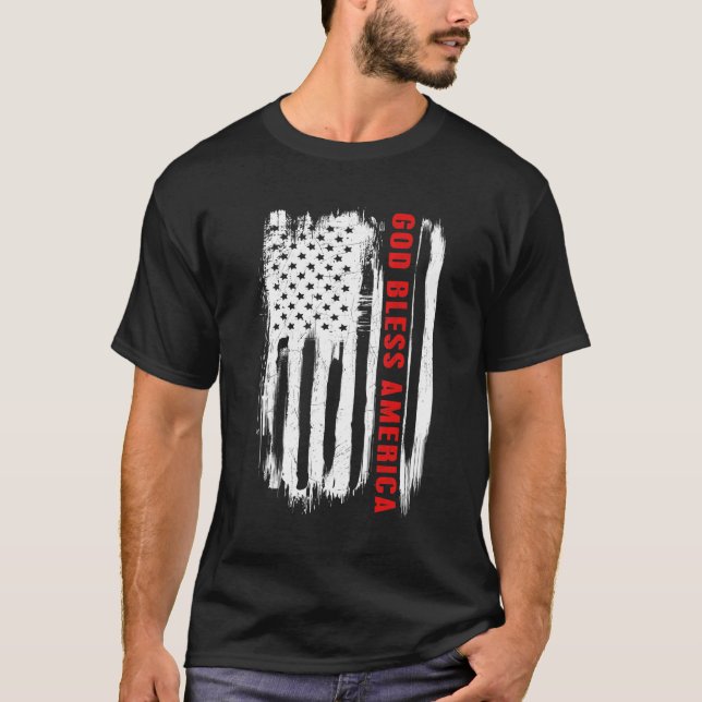 Välsigna dig Amerikanska Flagga T Shirt (Framsida)