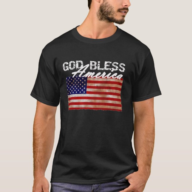 Välsigna dig Amerikanska Flagga T Shirt (Framsida)