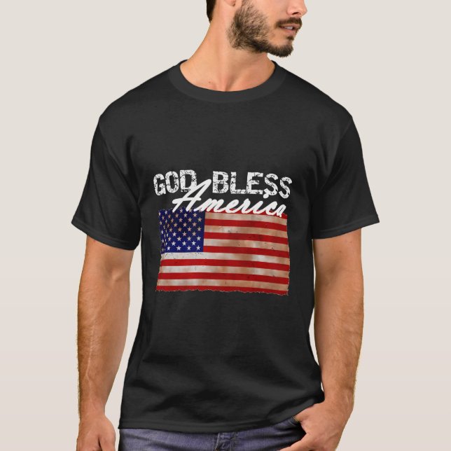 Välsigna dig Amerikanska Flagga T Shirt (Framsida)
