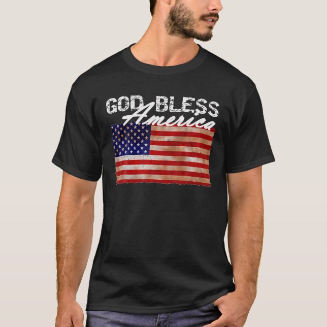 Välsigna dig Amerikanska Flagga T Shirt (Framsida)