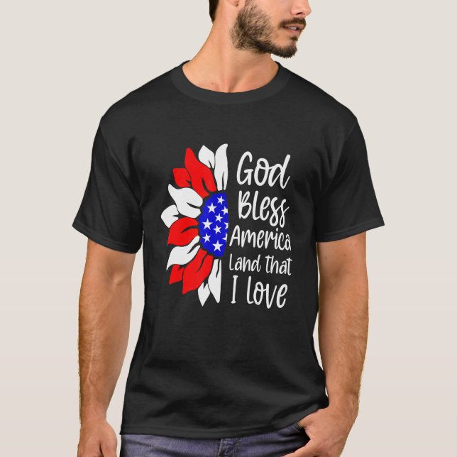 Välsigna dig Amerikanska land som jag Kärlek 4 jul T Shirt (Framsida)