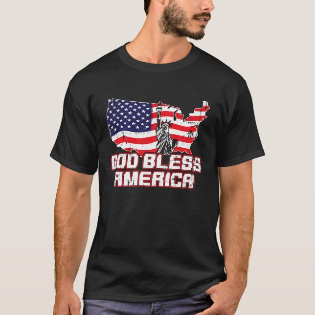 Välsigna dig Amerikanska Lycklig Independence day  T Shirt (Framsida)