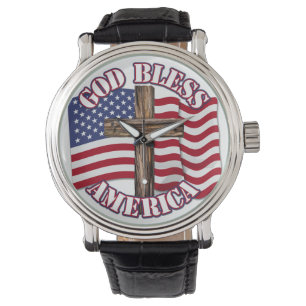Välsigna dig amerikanska med USA flagga och Kor Armbandsur