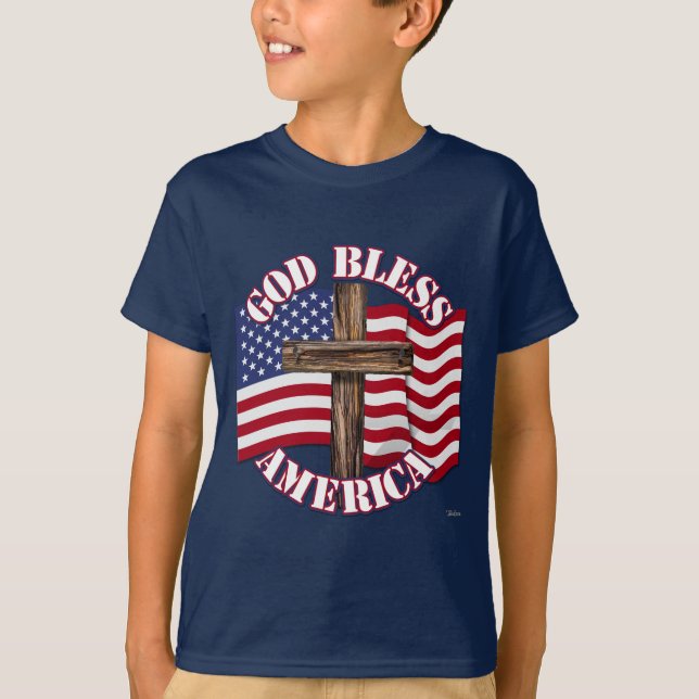 Välsigna dig amerikanska med USA flagga och Kor Tee Shirt (Framsida)