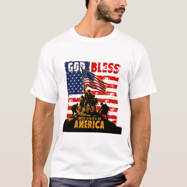 Välsigna dig Amerikanska Pridet Patriot Design T Shirt (Framsida)