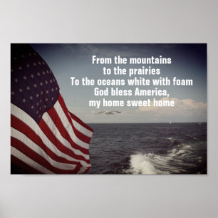 Välsigna dig Amerikanska USA flagga Oceanen Vinkar Poster