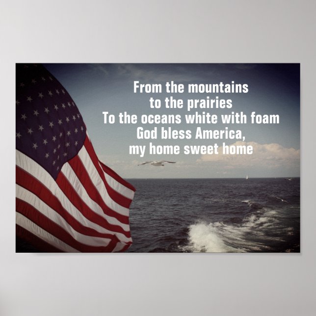 Välsigna dig Amerikanska USA flagga Oceanen Vinkar Poster (Framsidan)