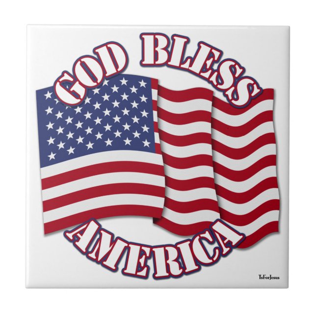 Välsigna dig amerikanskt med USA flagga Kakelplatta (Framsidan)