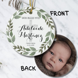 Välsigna dig Christening Baptism Grönt Botanique Julgransprydnad Keramik