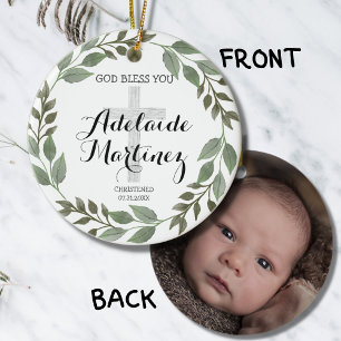 Välsigna dig Christening Baptism Grönt Botanique Julgransprydnad Keramik