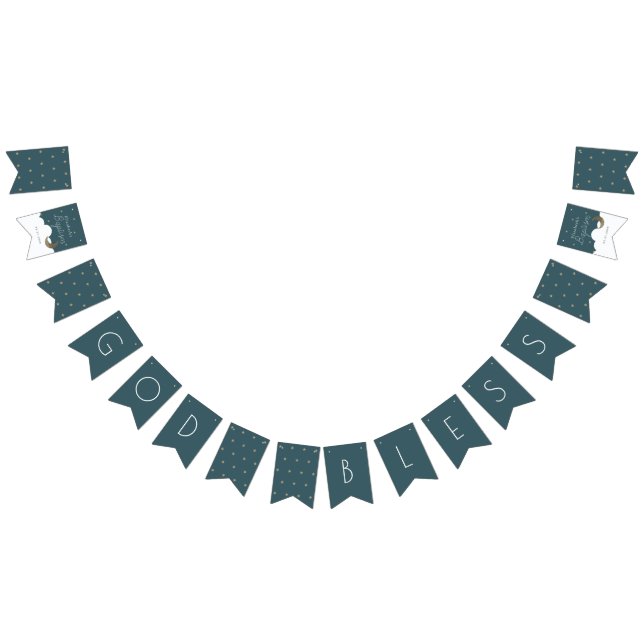 Välsigna dig Crescent Måne & Stars marinblå baptis Vimplar (Alla)