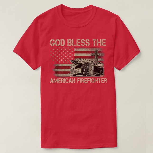 Välsigna dig Den amerikanska brandkämparen T Shirt (Design framsida)