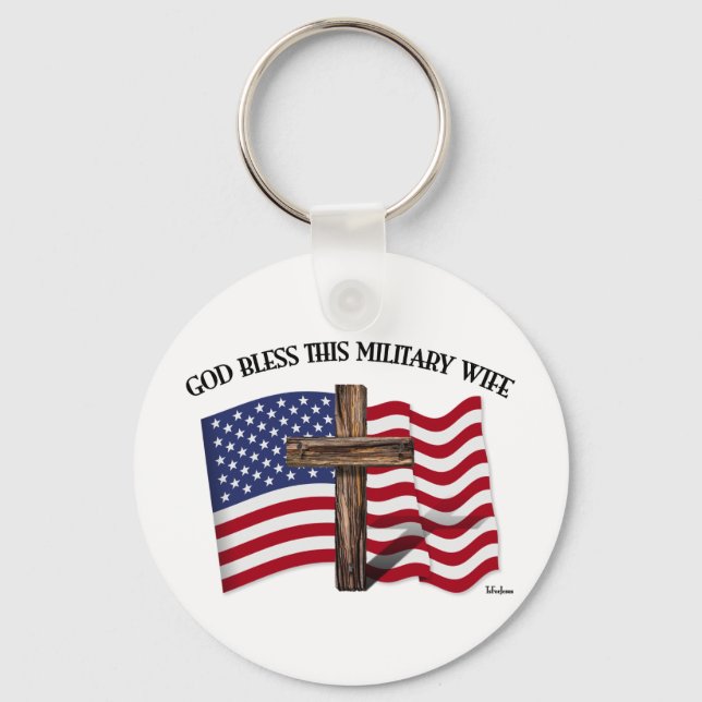 VÄLSIGNA DIG DENNA MILITÄR WIFE - tålig kor, flagg Nyckelring (Framsida)