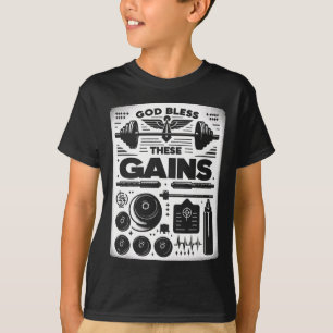 Välsigna dig dessa Gains Muscle Bodybuilding — T Shirt