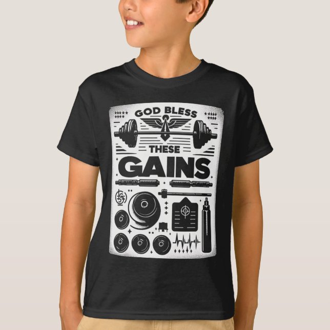 Välsigna dig dessa Gains Muscle Bodybuilding — T Shirt (Framsida)