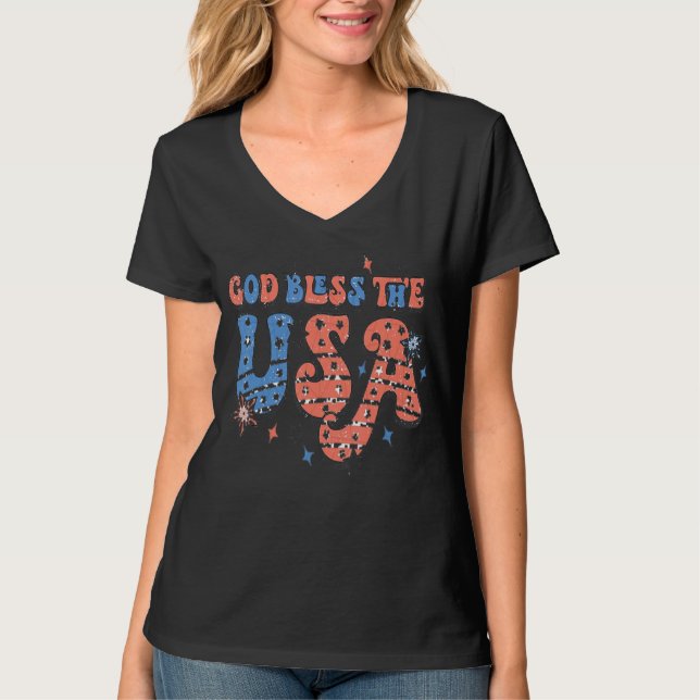 Välsigna dig Förenta staternas amerikanska Flagga  T Shirt (Framsida)