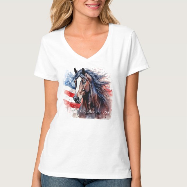 Välsigna dig i USA Patriotic Horse T Shirt (Framsida)