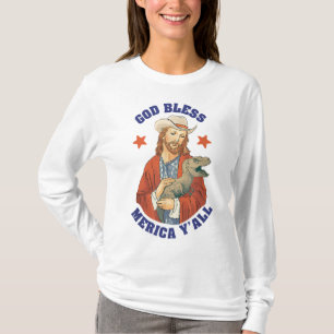 Välsigna dig Merica Y'all Jesus Dinosaur Cowboy Ha T Shirt