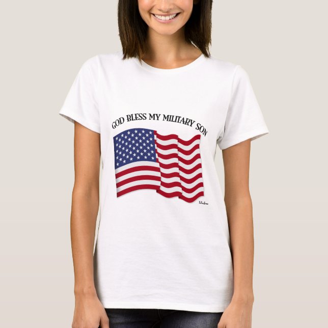 VÄLSIGNA DIG MIN MILITÄRA SON MED USA flagga Tee (Framsida)
