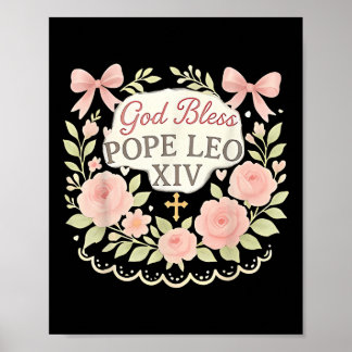 Välsigna dig Pope Leo Xiv Retro Blommigt Catholice Poster