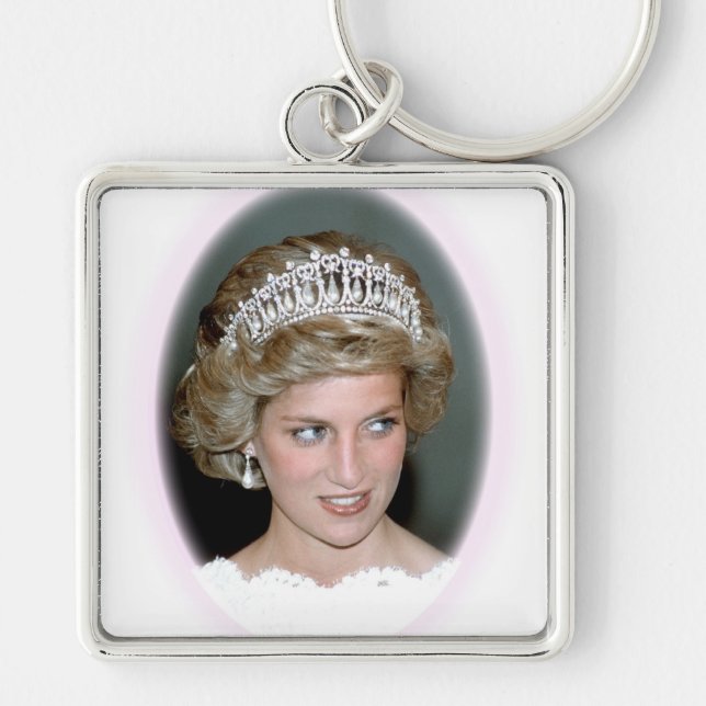 Välsigna dig Princess Diana Fyrkantig Silverfärgad Nyckelring (Framsidan)