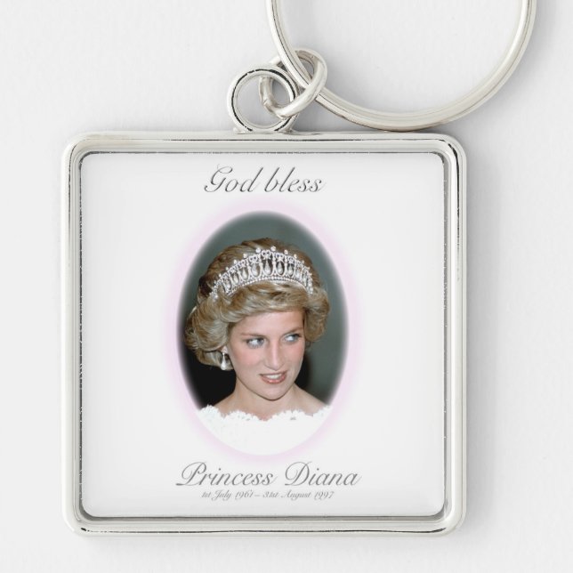 Välsigna dig Princess Diana Fyrkantig Silverfärgad Nyckelring (Framsidan)
