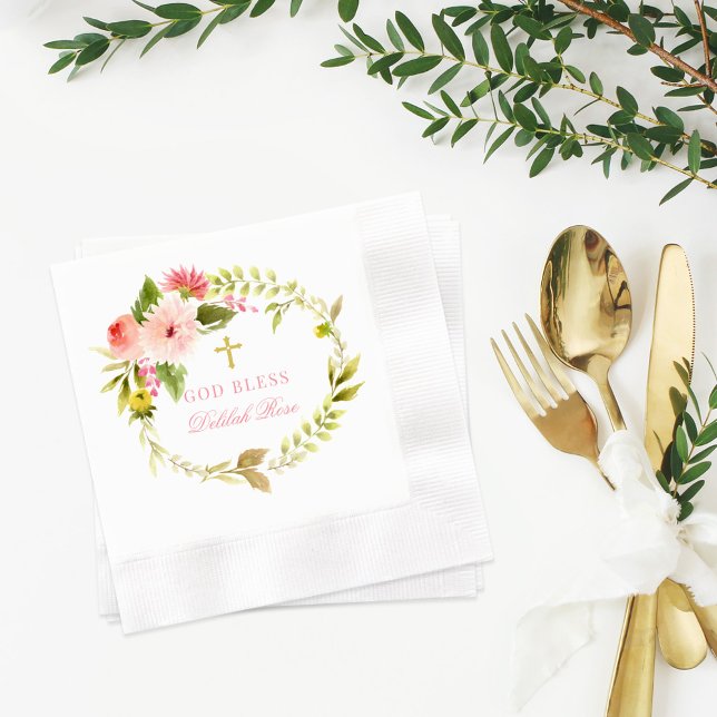 Välsigna dig Rosa och Guld Blommigt Utandning Flic Pappersservett (Skapare uppladdad)