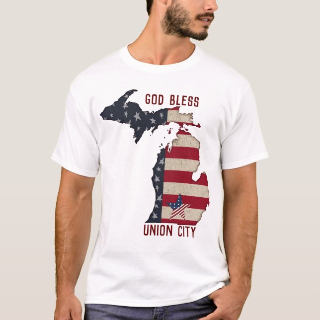 Välsigna dig Union City Michigan | Patriotic T Shirt (Framsida)