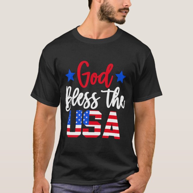 Välsigna dig USA 4:e juli amerikanska Flagga T Shirt (Framsida)