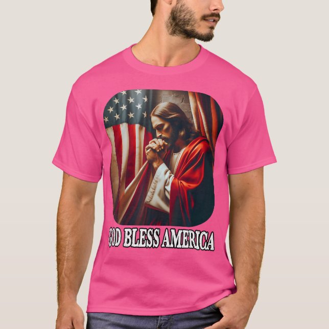 Välsigna dig USA flagga och Jesus Fjärde juli T Shirt (Framsida)