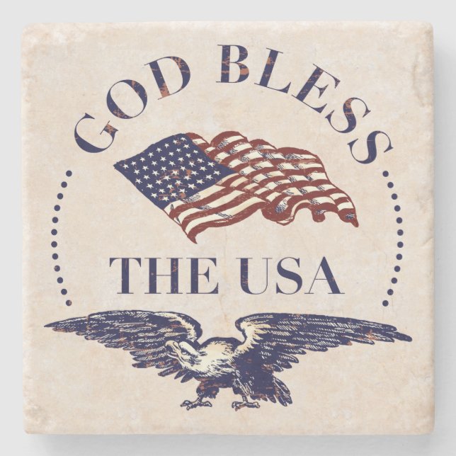 Välsigna dig USA flagga- och örnvintagen Stenunderlägg (Framsidan)