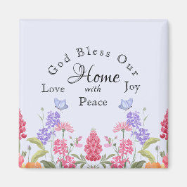 Välsigna dig Vår hemblåa Blommigt Wildblommor Magnet