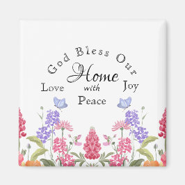 Välsigna dig Vår hemvita Blommigt Wildblommor Magnet