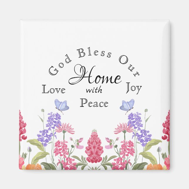 Välsigna dig Vår hemvita Blommigt Wildblommor Magnet (Framsidan)